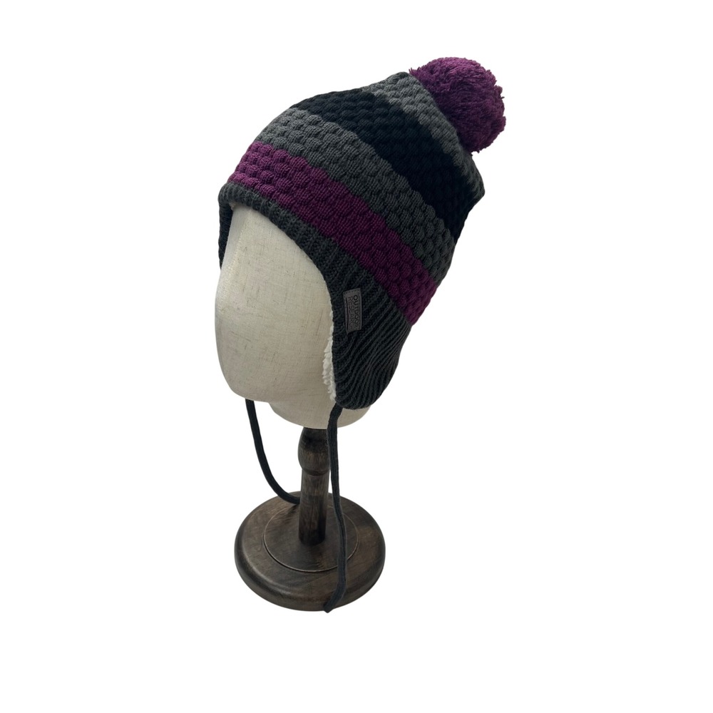 Outdoor Research Merino Wool Blend Sherpa‎ Lined Earflap Beanie Hat Purple Grey